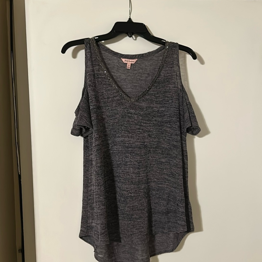 Juicy Couture cold shoulder black charcoal blouse. Women size medium